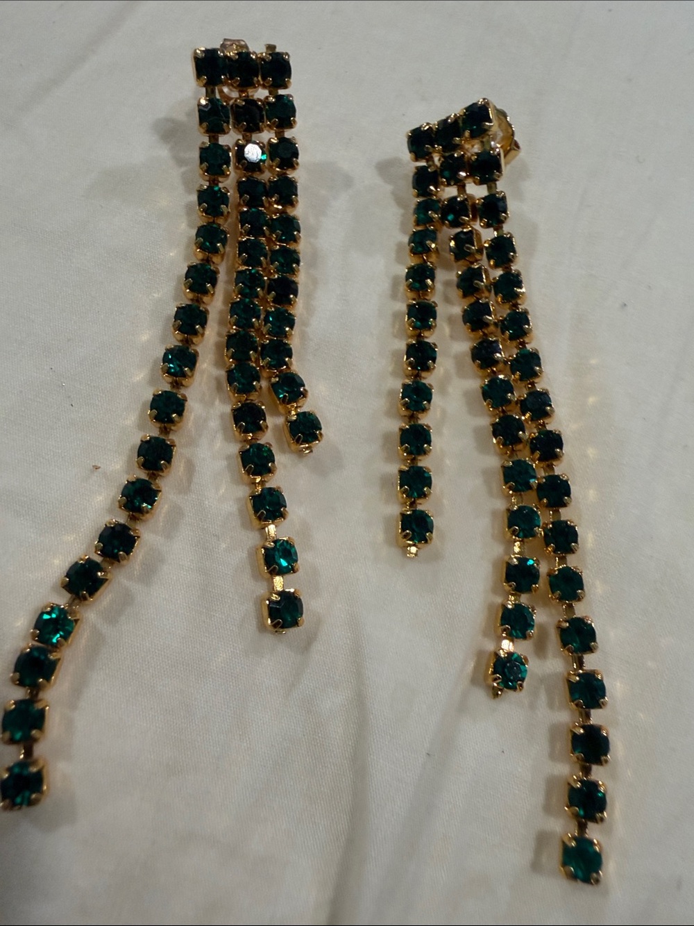 Gold-Tone Emerald Green Linear Drop Earrings